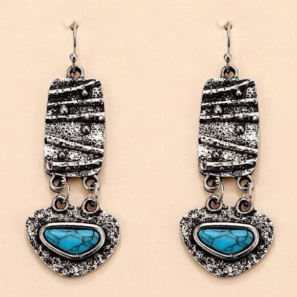 Vintage Handmade Blue Dangle Boho Earrings - Picture 3 of 3